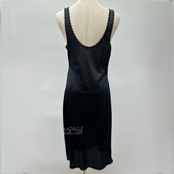 Vintage Adonna Black Nylon Slip with Scalloped Lace Trim Size 36 - Picture 3 of 6